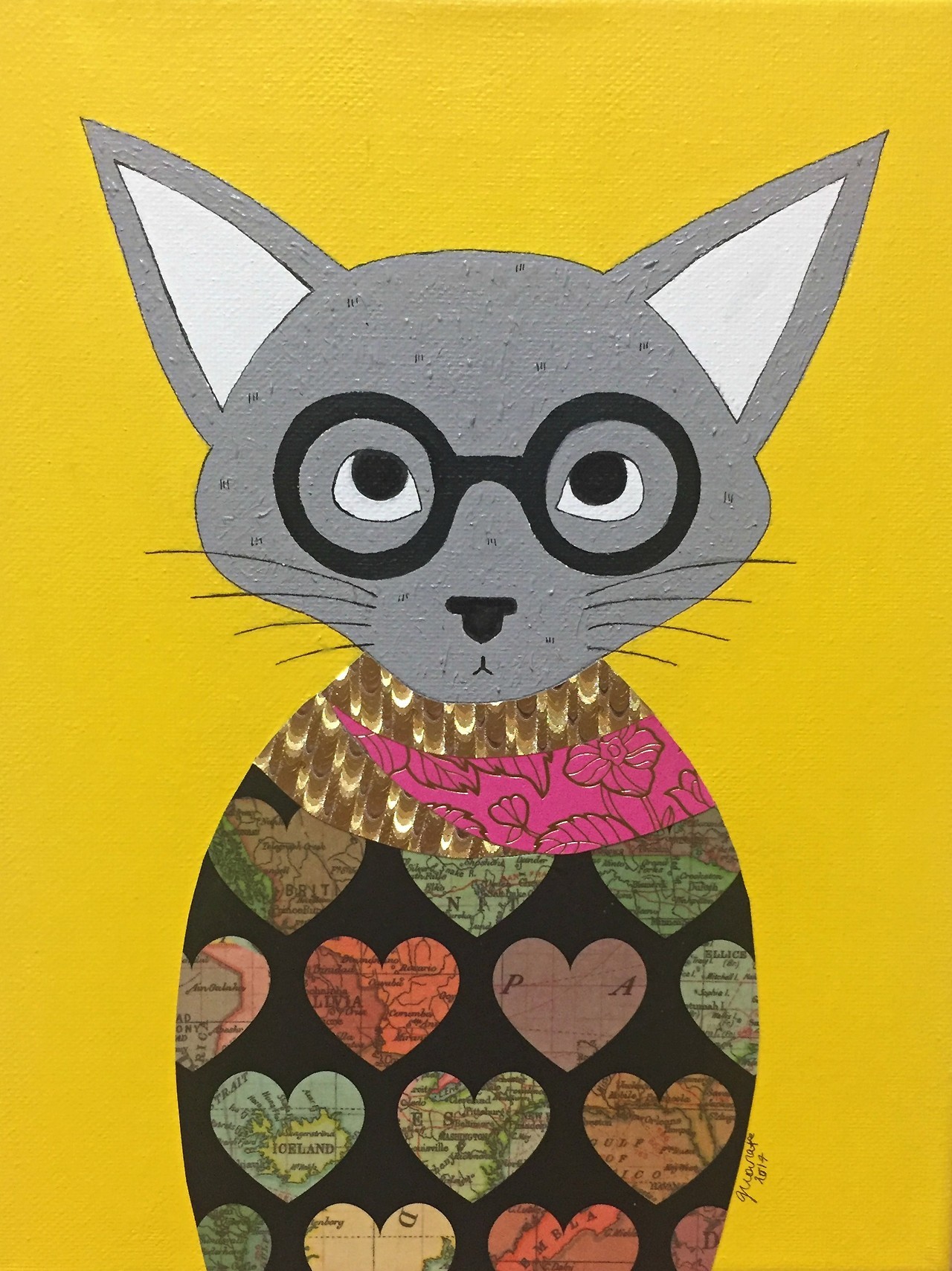 Kitty 1 by J`Lichi Arts Mixed Media Painting on Canvas https://www.instagram.com/juana_lichi/ — Immediately post your art to a topic and get feedback. Join our new community, EatSleepDraw Studio, today!