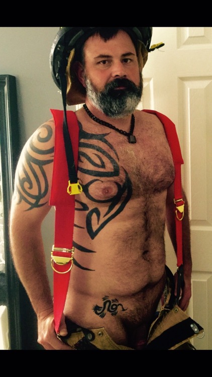 ruggerwolf - My Daddy trying out the fireman suit a friend leant...
