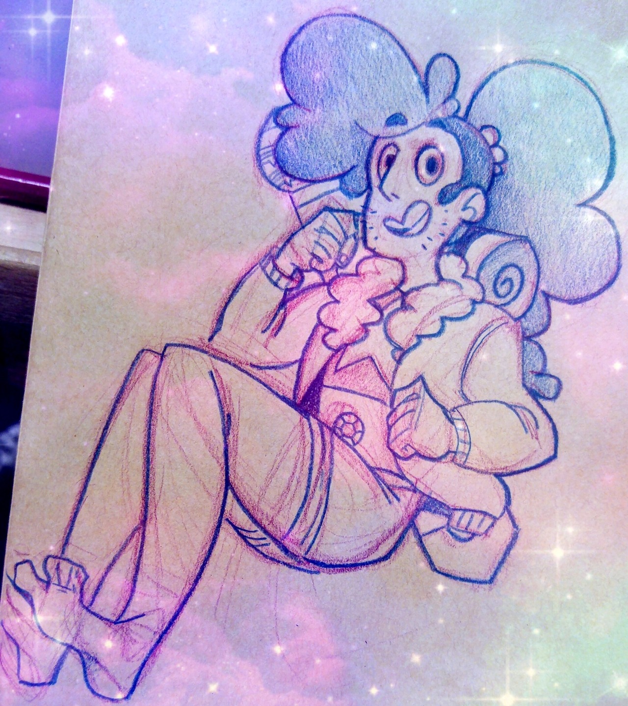 Not my best drawing ugh it looks so stiff… buuuut oh well it is just a sketch! Stevonnie in their Stranded design cause they look gorgeous!! (Sorry for overdoing it with the filters I couldn’t help...