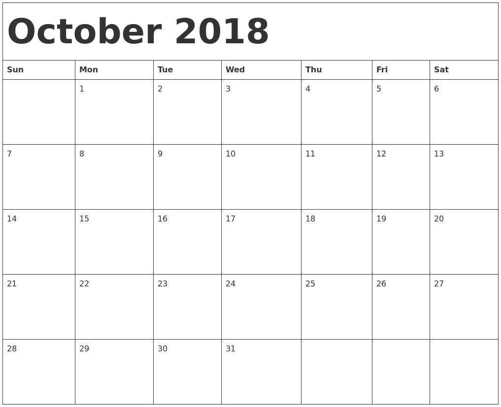 May 2018 Editable Calendar