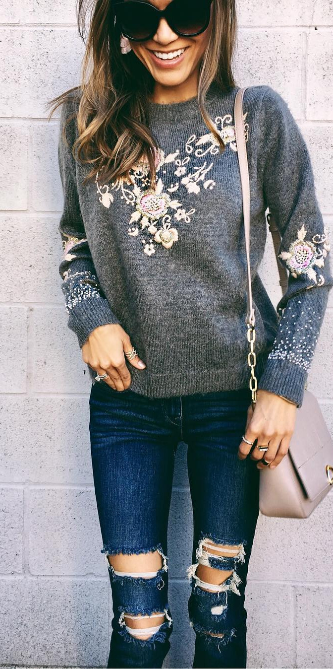 17 Summer Outfits for When You Have Nothing to Wear - #Stylish, #Girls, #Outfitoftheday, #Picture, #Streetstyle Hiiii Lovlies!!!sweater is 50% off!!!In case you're interestedsize 4. It has the prettiest embroidery and delicate beading!the 86 degree weather today, sweaters are still my friendsShop it here my Luvs!! Along with my purse, shoes and more!!shop, simply tap the link in my bio!!No sign up needed!can also shop by following me in the free   app!