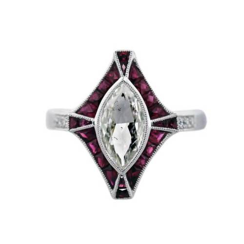 allaboutrings - Platinum Marquise Cut Diamond and Ruby Ring