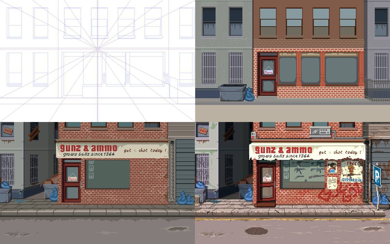 How we design pixel art places, buildings.