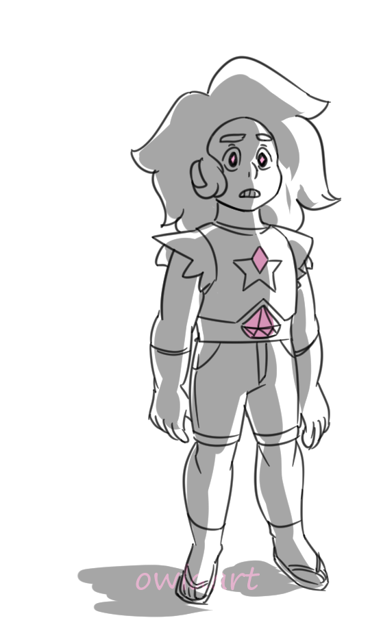 what if steven reformed in a more diamondy shape? i combined aspects of greg universe, pink diamond, stevonnie, and steven’s usual design to make this little sketch!