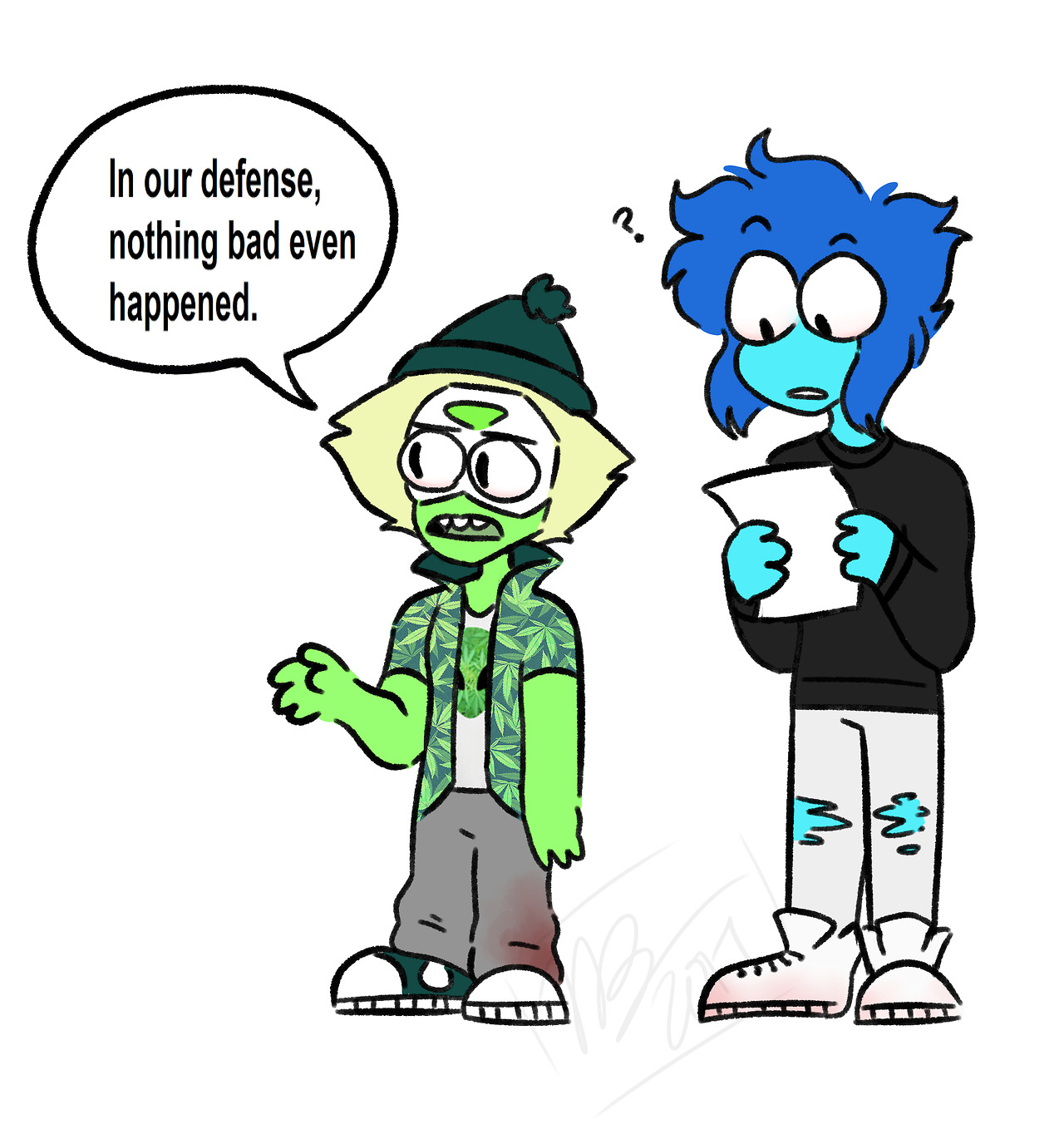 This is after they discovered grass. Can someone please explain to me how my drawing of Lapis and Peridot with a tiny bong being high gets 150 notes? I’m really grateful of course, just...