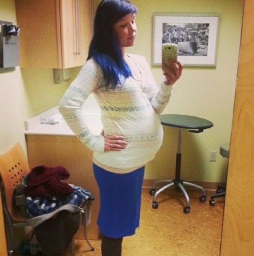 At the ob/gyn for a routine prenatal checkup.
