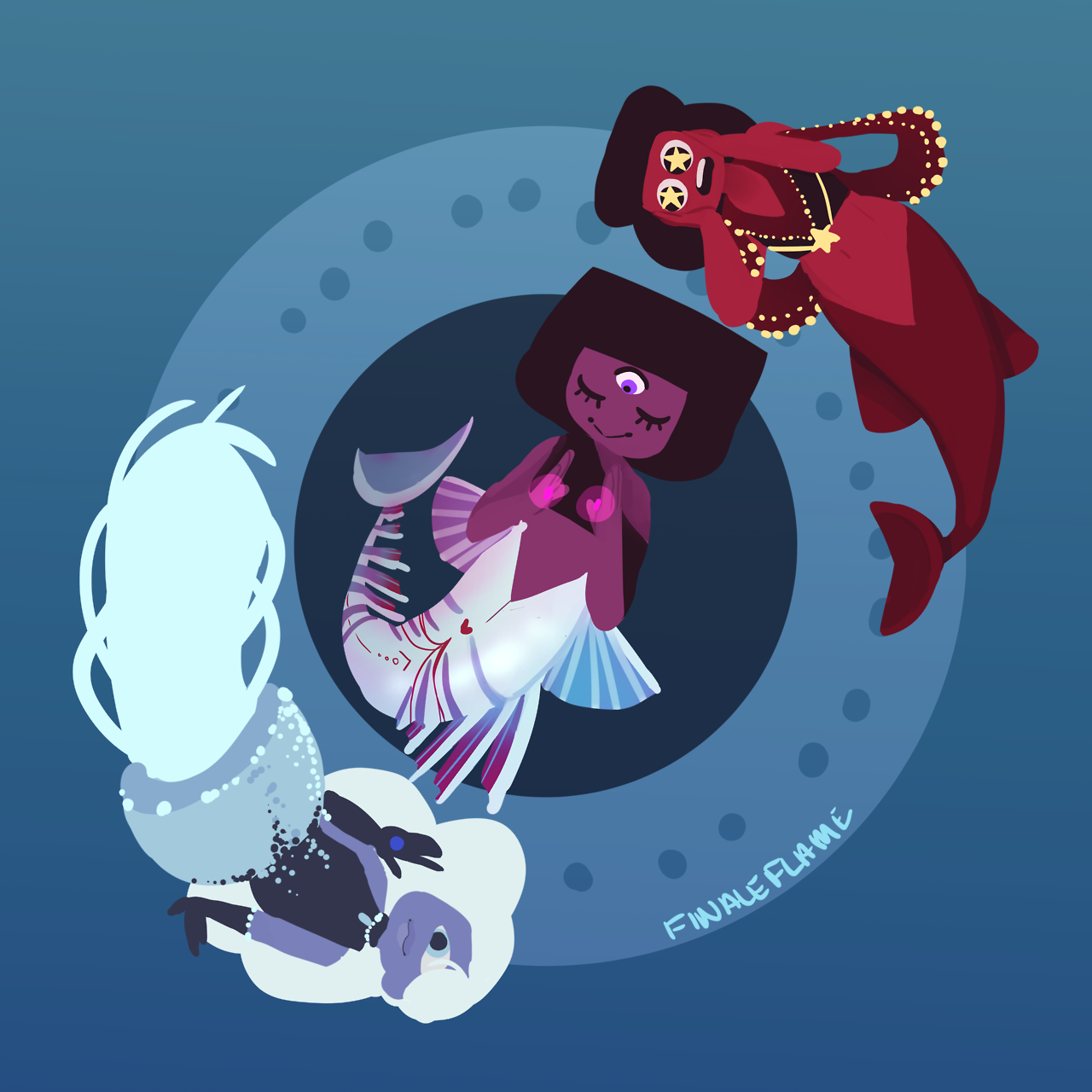 Presenting Steven Universe, the underwater AU. Fishie gems won the war for Earth Humans live in airpockets in underwater caves that get minimal surface light Rose is basically the little...