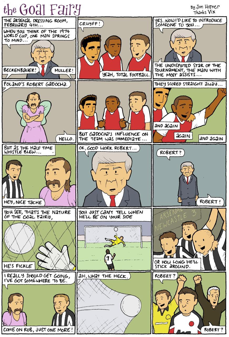 Because Arsenal-Newcastle was so epic this past Saturday, here’s Jon Horner’s “The Goal Fairy”
