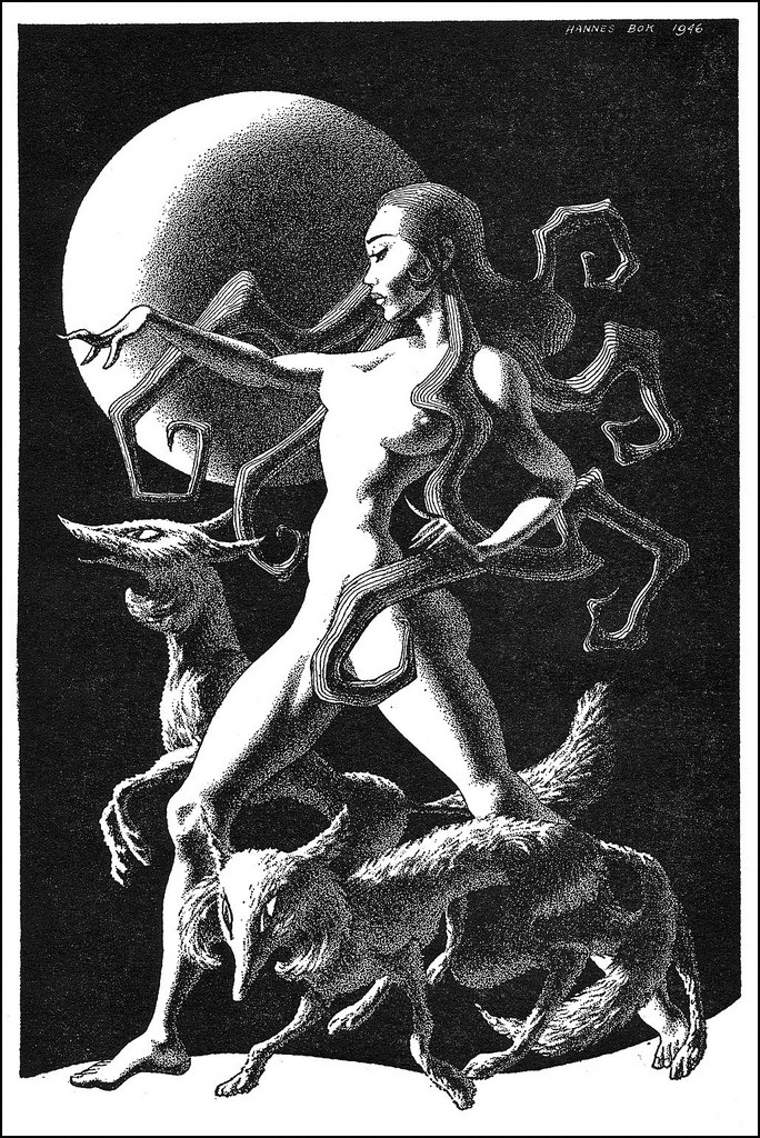 frenchtwist:
â€œ via mudwerks:
â€œHannes Bok, pseudonym for Wayne Woodard (1914-1964), was an American artist, as well as an amateur astrologer and writer of fantasy fiction and poetry. He painted nearly 150 covers for various science fiction, fantasy,...