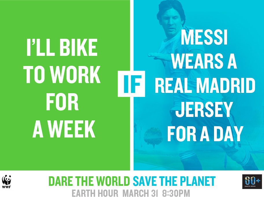 The World Wildlife Fund wants Messi to wear a Real Madrid jersey for a day If I supported Real Madrid, I’d be pumping up my bike tires as I type this. In an effort to spread awareness for Earth Hour, which is an hour of “uniting people to protect the...