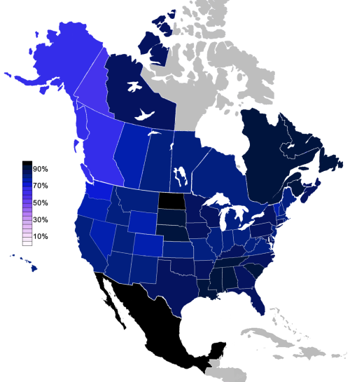 floragraph - % religious belief in North America(Look at...