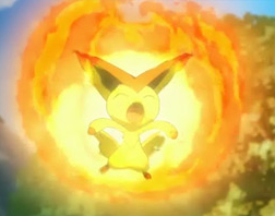 Victini flips out after being dragged into an invisible wall by Ash (again, ganked from Pokemon.com).
