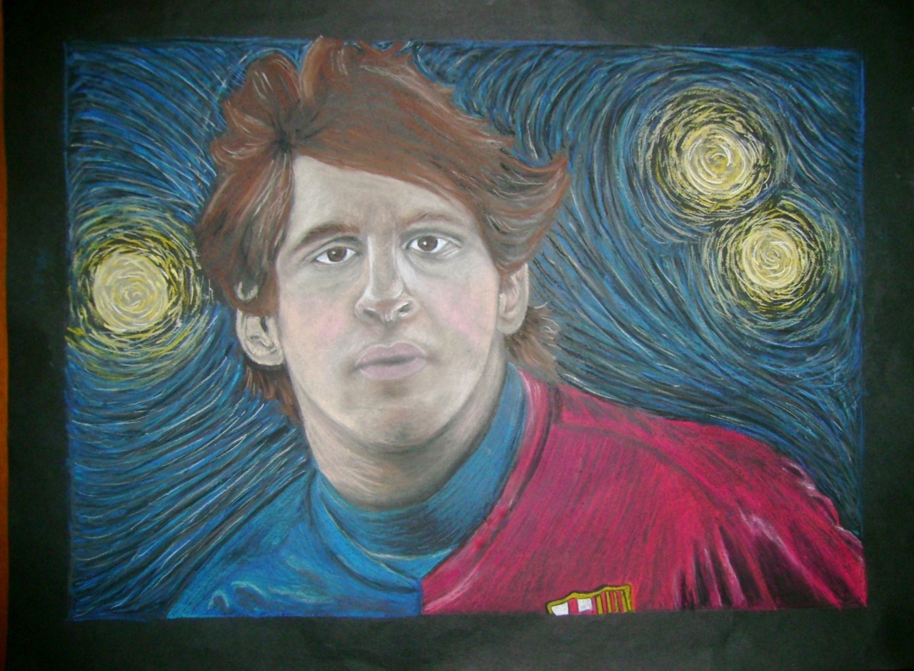 Messi playing in a Starry Night, by Allie Powell. Aspiring artist, football fan, and AFR reader Allie Powell created a masterpiece, and we just had to share it with the world.
As Allie explains, “I was doing a lesson about impressionism for the class...