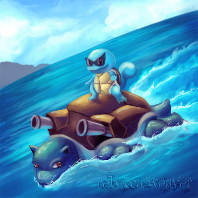 Squirtle, wearing his trademark Squirtle Squad shades, gives us a lesson in awesome.  Art by Rebecca Weaver (missninjaart.tumblr.com)
