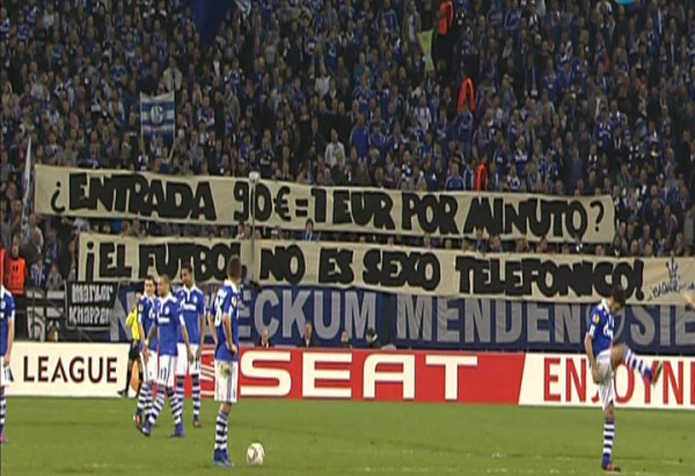 A euro a minute? That’s not football… During the Europa League quarterfinal match in Germany between Schalke and Athletic Bilbao, the Schalke supporters pulled out their google translate skills to make a banner in Spanish questioning Athletic Bilbao...