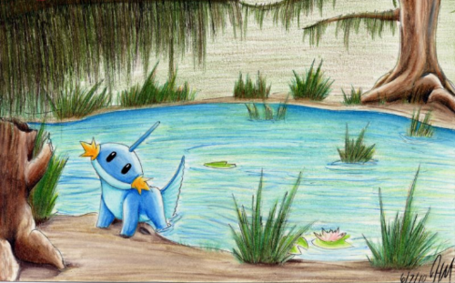 Just a Mudkip sittin' by a pond, bein' adorable, by Frogmastr1 (http://frogmastr1.deviantart.com/).