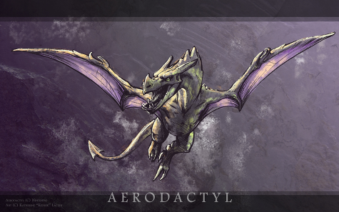 The terrifying awesomeness that is Aerodactyl, by Kezrek (http://kezrek.deviantart.com/).