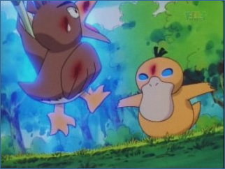 Psyduck hits Farfetch'd with his Limit Break.