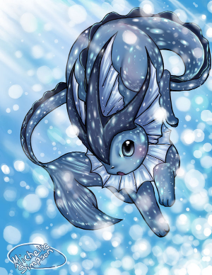 An adorable leaping Vaporeon, by Michelle Simpson (http://michellescribbles.deviantart.com/ - if you like what you see, she does commissions).