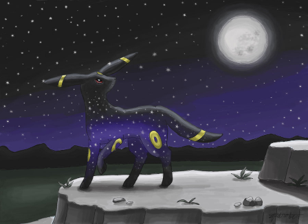 Umbreon fading out against the night sky, by MusicMew (http://musicmew.deviantart.com/).  I'm pretty sure Umbreon can't actually do that but it looks awesome so who cares?