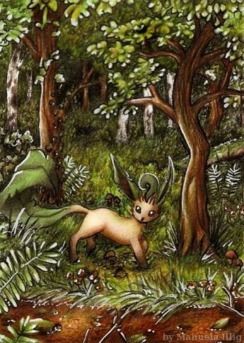 A Leafeon surveying his forest domain, by Diaris (http://diaris.deviantart.com/).