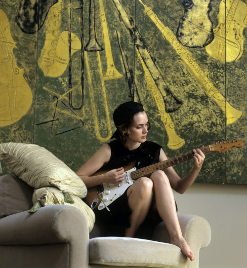 briennewalsh - Winona Ryder, playing guitar in her apartment, 1994