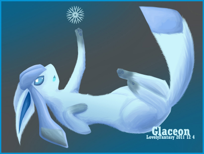 Glaceon playing with a snowflake, by Lovelyfantasy (http://lovelyfantasy.deviantart.com/).